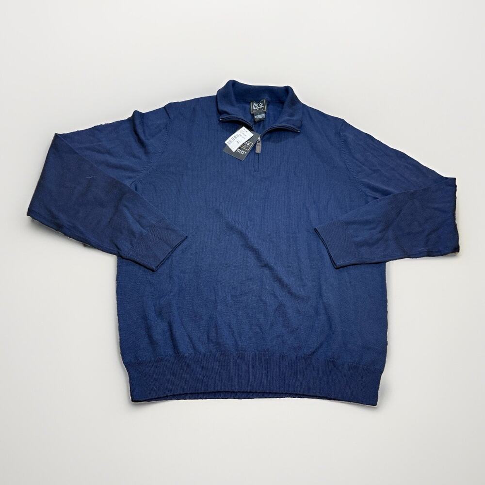NWT Jos A Bank Traveler Men's L Blue 100% Merino Wool 1/4 Zip Sweater